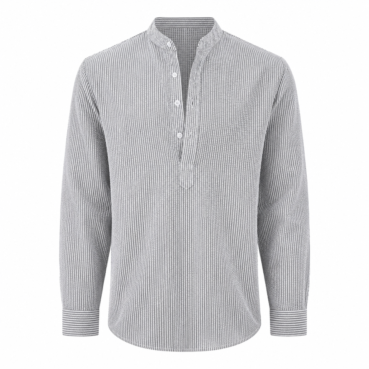 STRIPED BAND COLLAR SHIRT FOR MEN