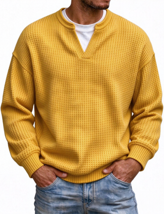 WAFFLE KNIT LONG SLEEVE SWEATER FOR MEN
