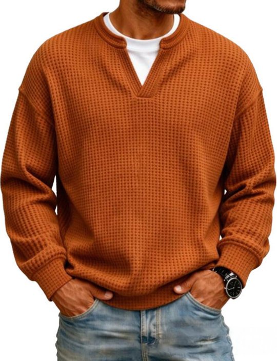WAFFLE KNIT LONG SLEEVE SWEATER FOR MEN