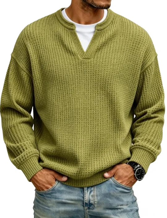 WAFFLE KNIT LONG SLEEVE SWEATER FOR MEN