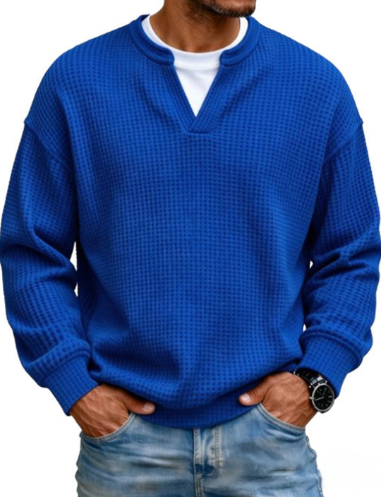 WAFFLE KNIT LONG SLEEVE SWEATER FOR MEN