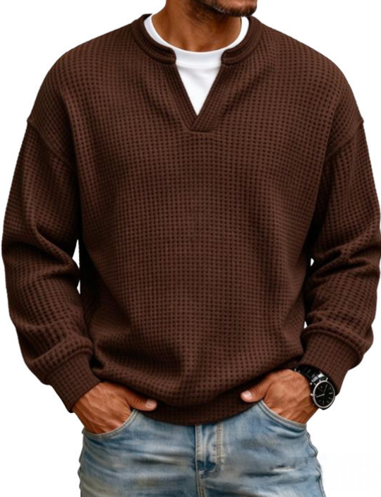 WAFFLE KNIT LONG SLEEVE SWEATER FOR MEN