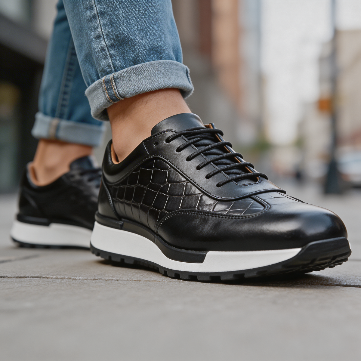 TEXTURED COWHIDE SNEAKERS FOR MEN
