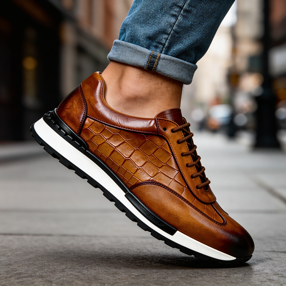 TEXTURED COWHIDE SNEAKERS FOR MEN