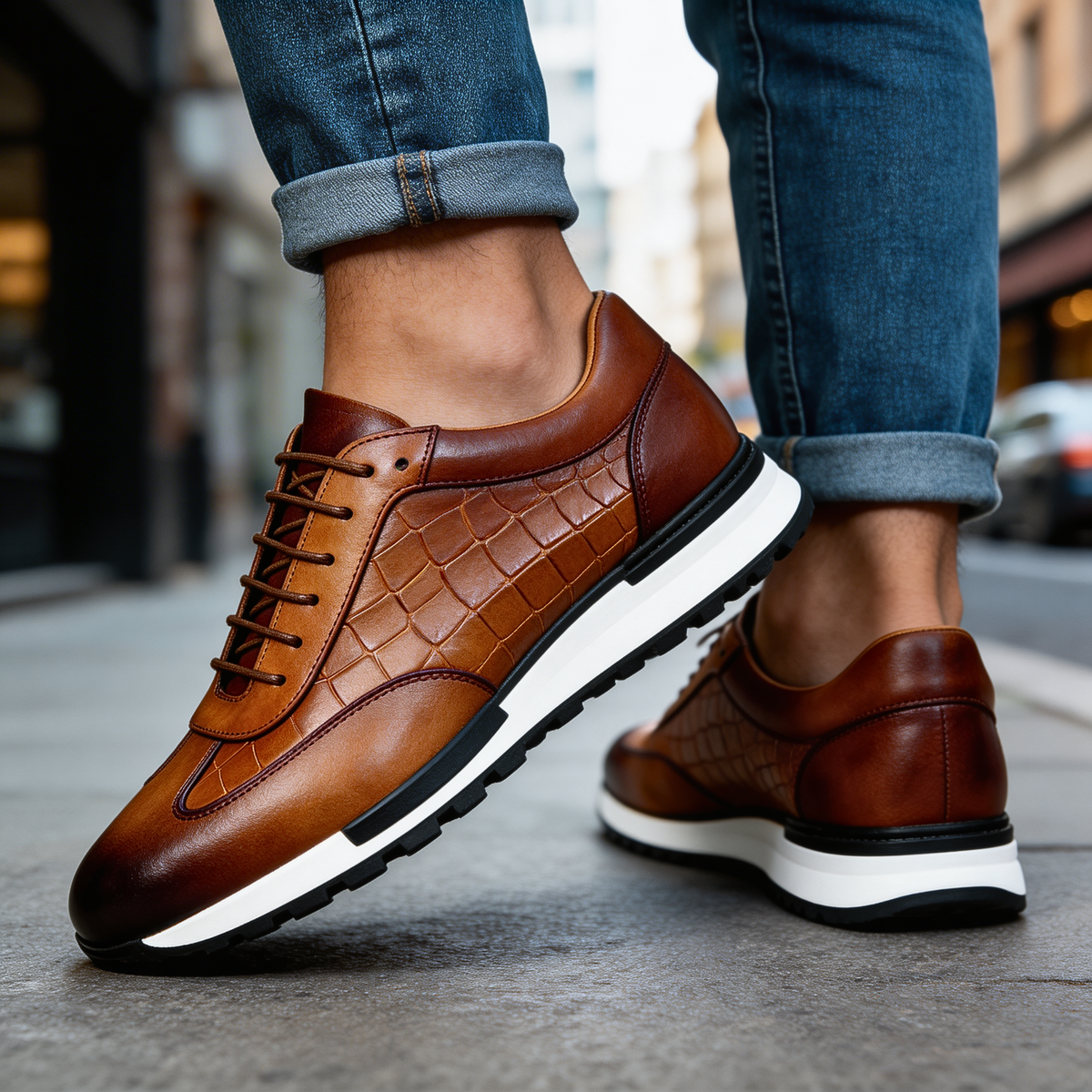 TEXTURED COWHIDE SNEAKERS FOR MEN
