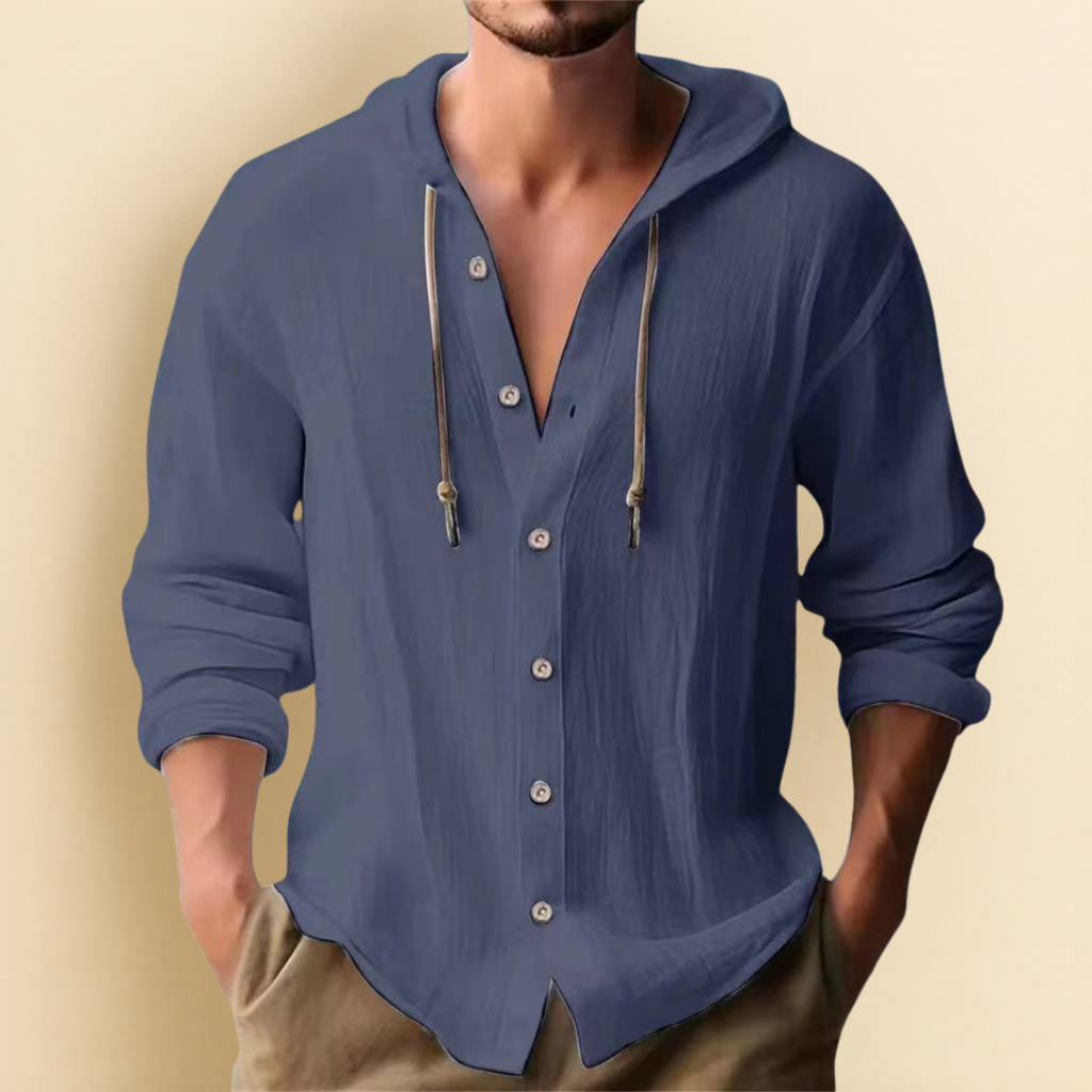 COTTON LINEN HOODIE SHIRT FOR MEN
