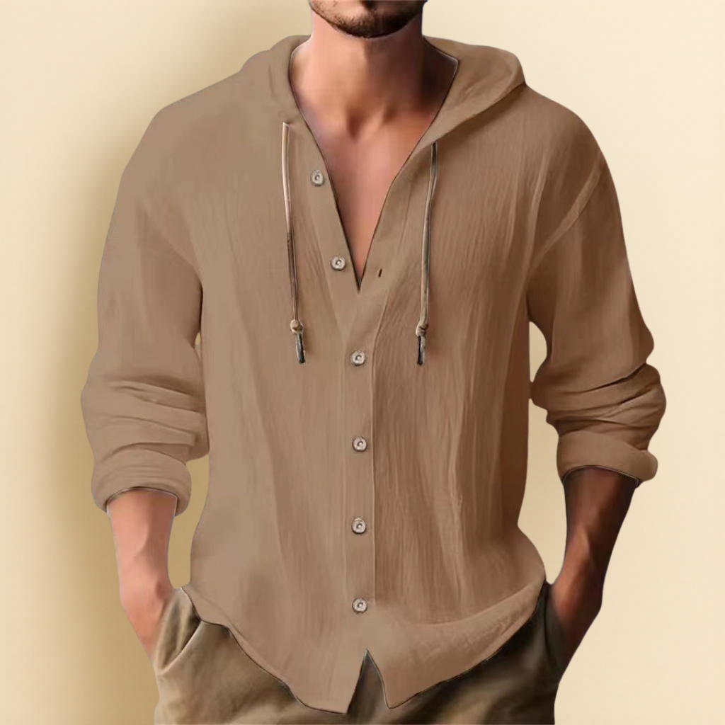 COTTON LINEN HOODIE SHIRT FOR MEN