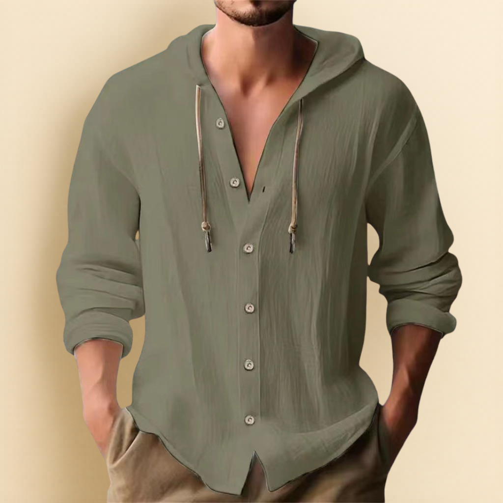 COTTON LINEN HOODIE SHIRT FOR MEN