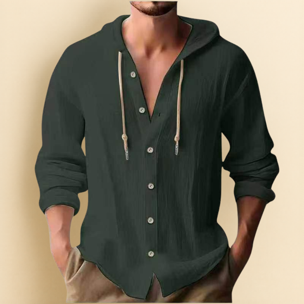 COTTON LINEN HOODIE SHIRT FOR MEN