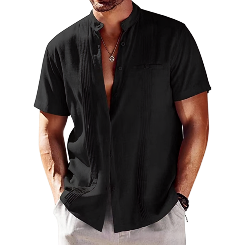 LINEN BLEND STAND COLLAR SHIRT FOR MEN