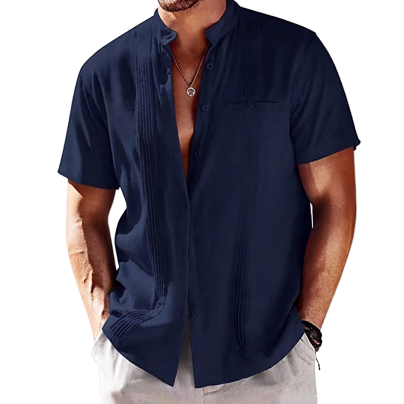LINEN BLEND STAND COLLAR SHIRT FOR MEN