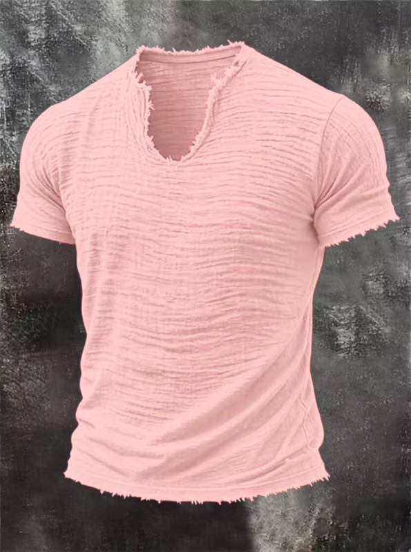 TEXTURED V-NECK T-SHIRT FOR MEN