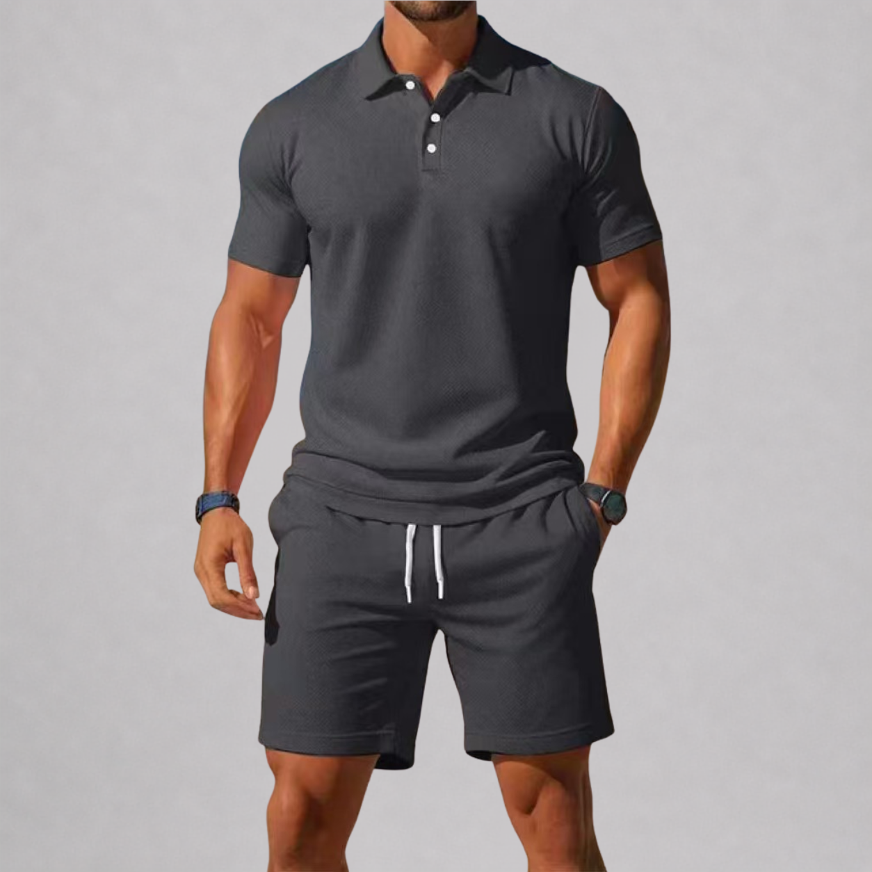 RIBBED POLO SHORTS SET FOR MEN