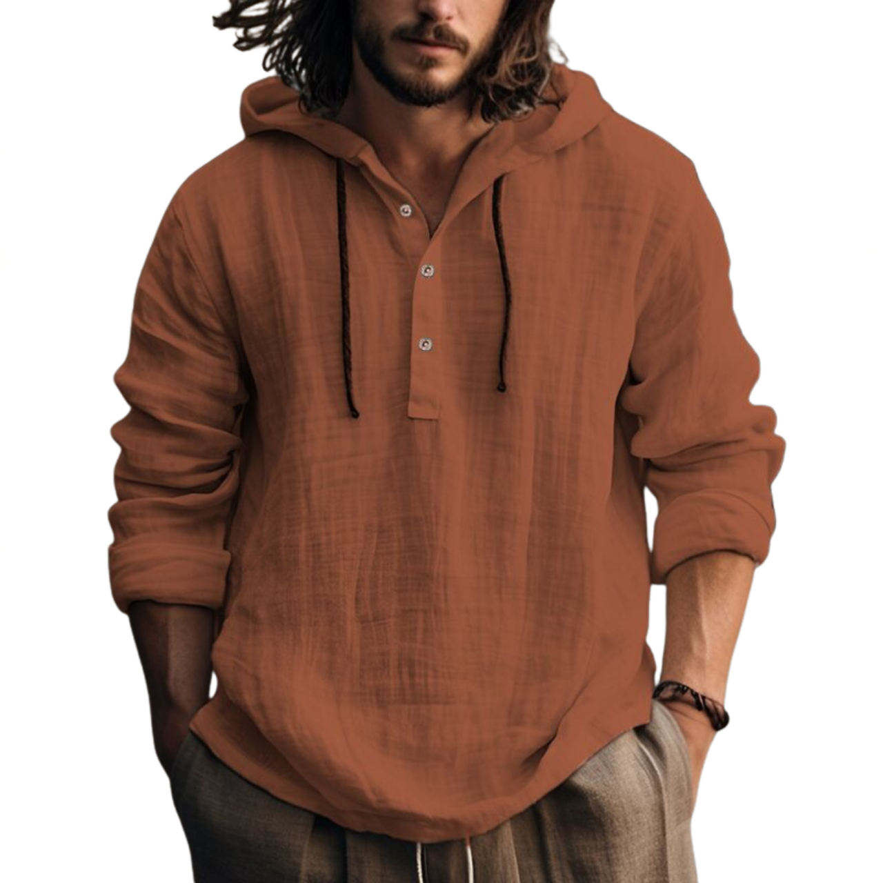 LINEN BLEND HOODIE SHIRT FOR MEN