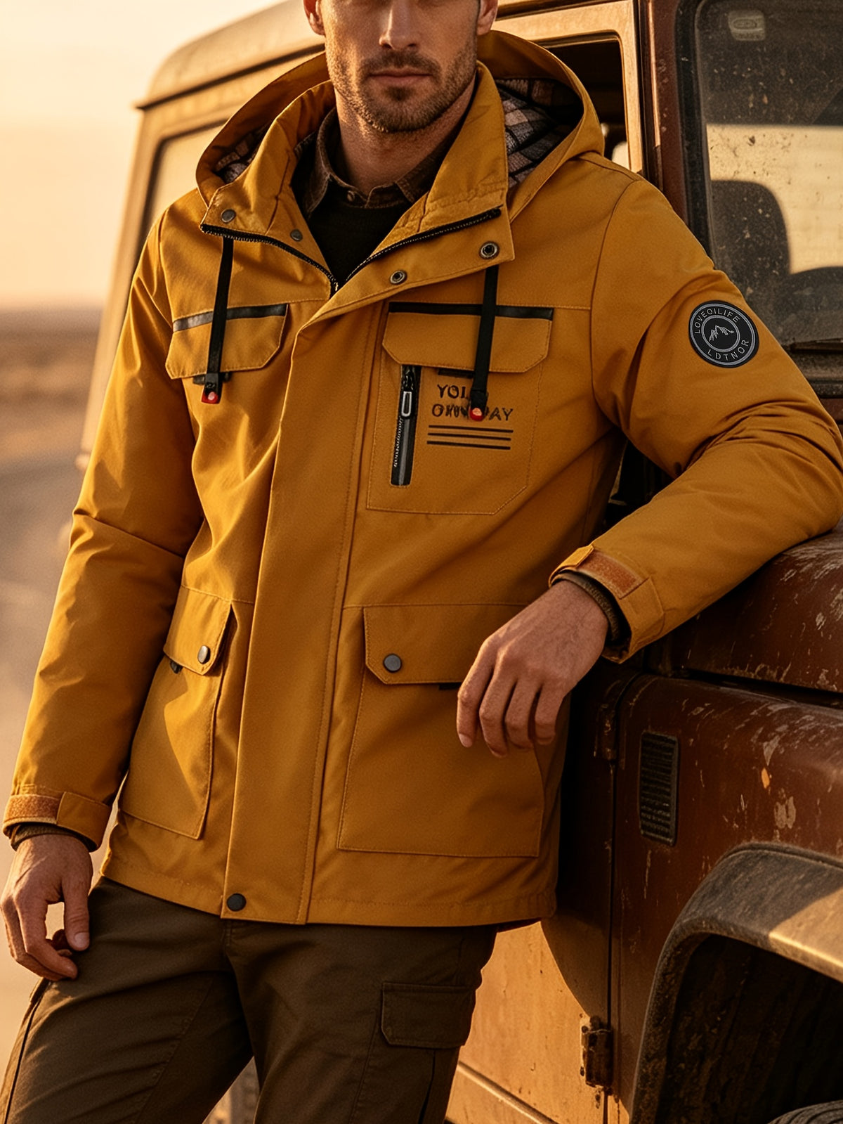 HOODED ALPHABET ZIP JACKET FOR MEN