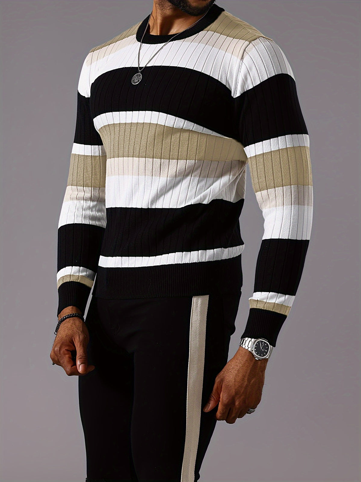 COLORBLOCK RIB-KNIT SWEATER FOR MEN