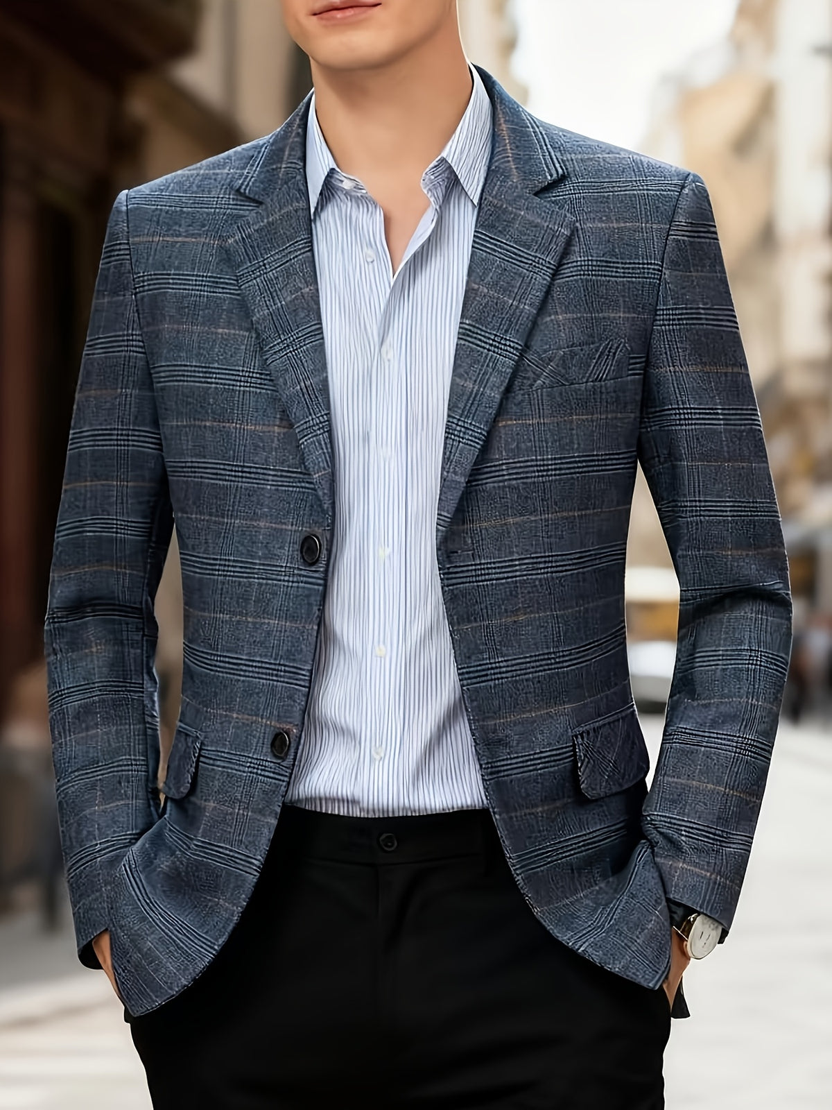 PLAID LAPEL BLAZER FOR MEN