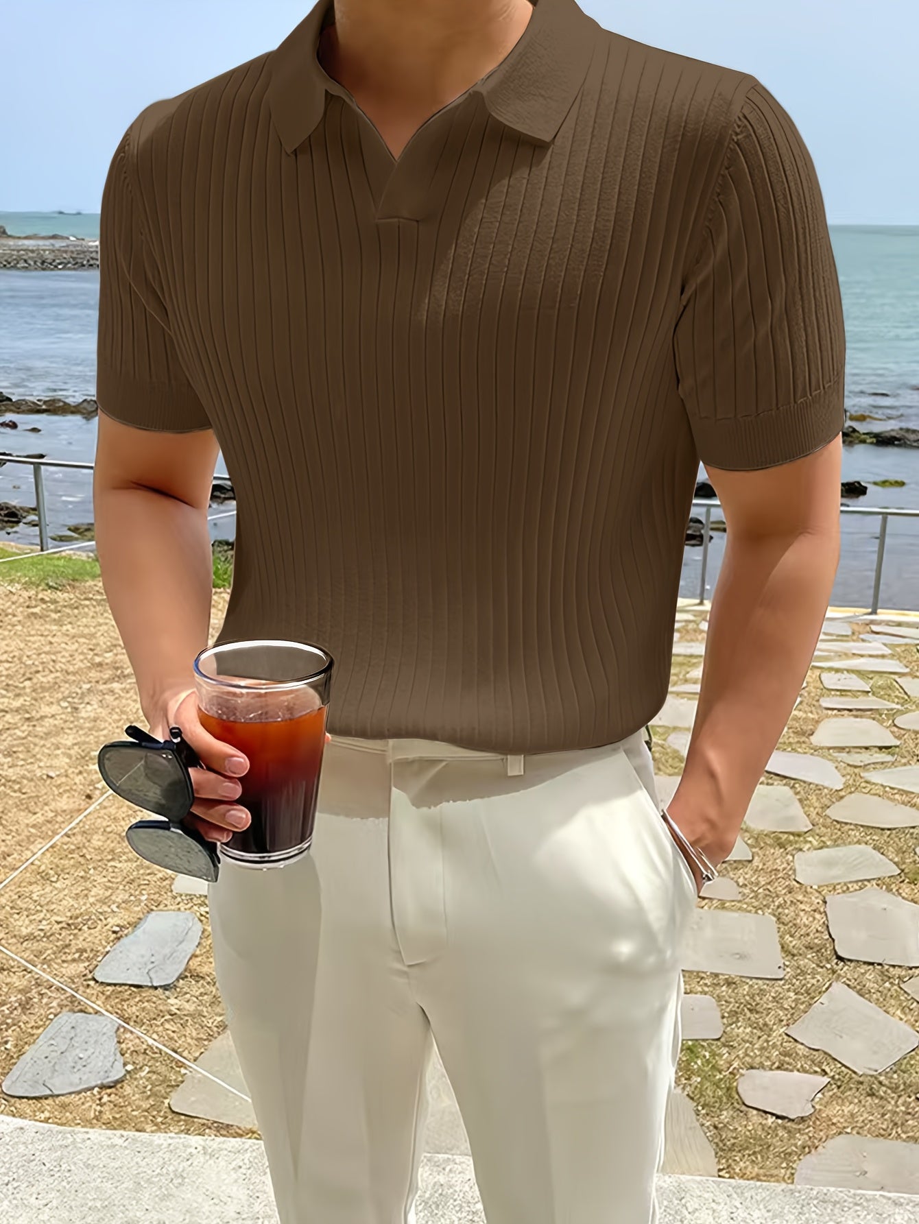 VISCOSE KNIT POLO FOR MEN