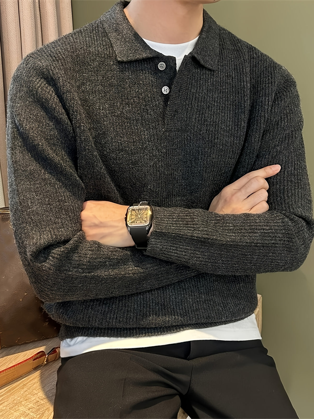 RIBBED POLO SWEATER FOR MEN