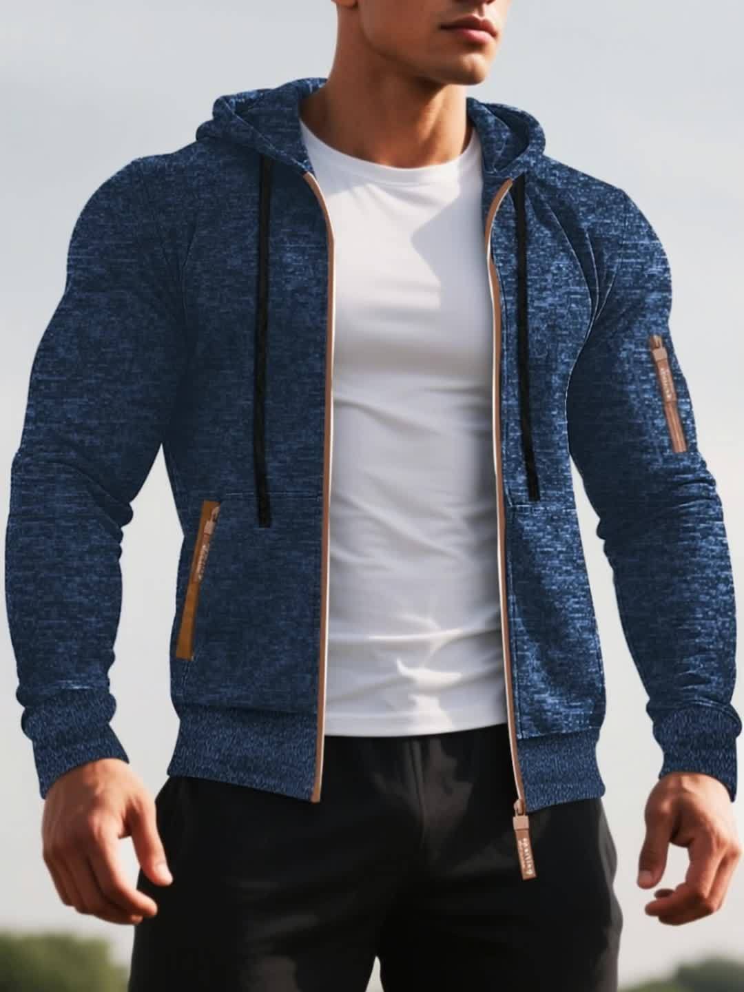 HOODED ZIP KNIT SWEATER FOR MEN