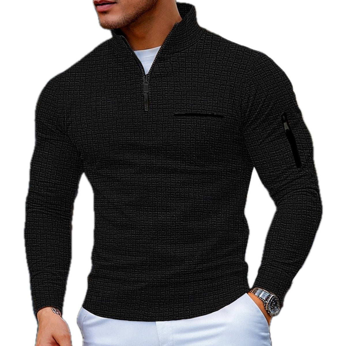 COLOUR BLOCK HALF ZIP SWEATER FOR MEN