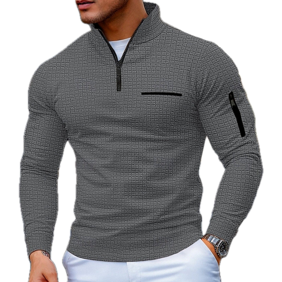 COLOUR BLOCK HALF ZIP SWEATER FOR MEN