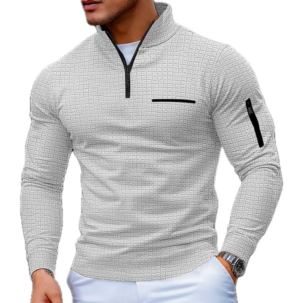 COLOUR BLOCK HALF ZIP SWEATER FOR MEN