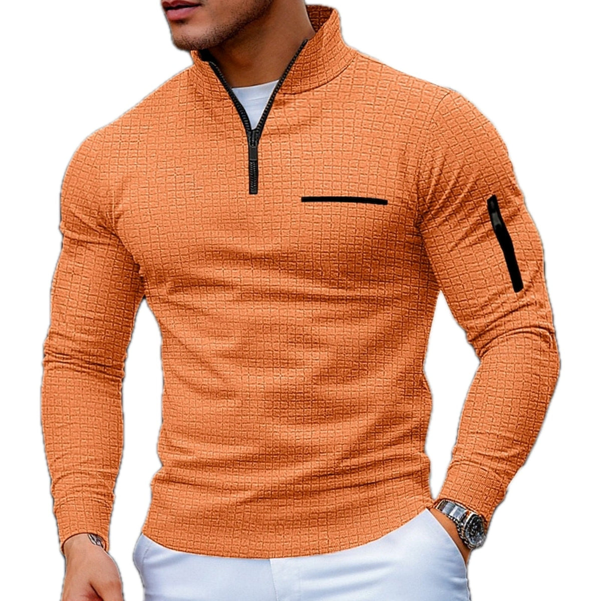 COLOUR BLOCK HALF ZIP SWEATER FOR MEN
