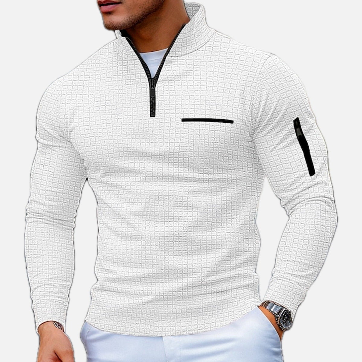 COLOUR BLOCK HALF ZIP SWEATER FOR MEN