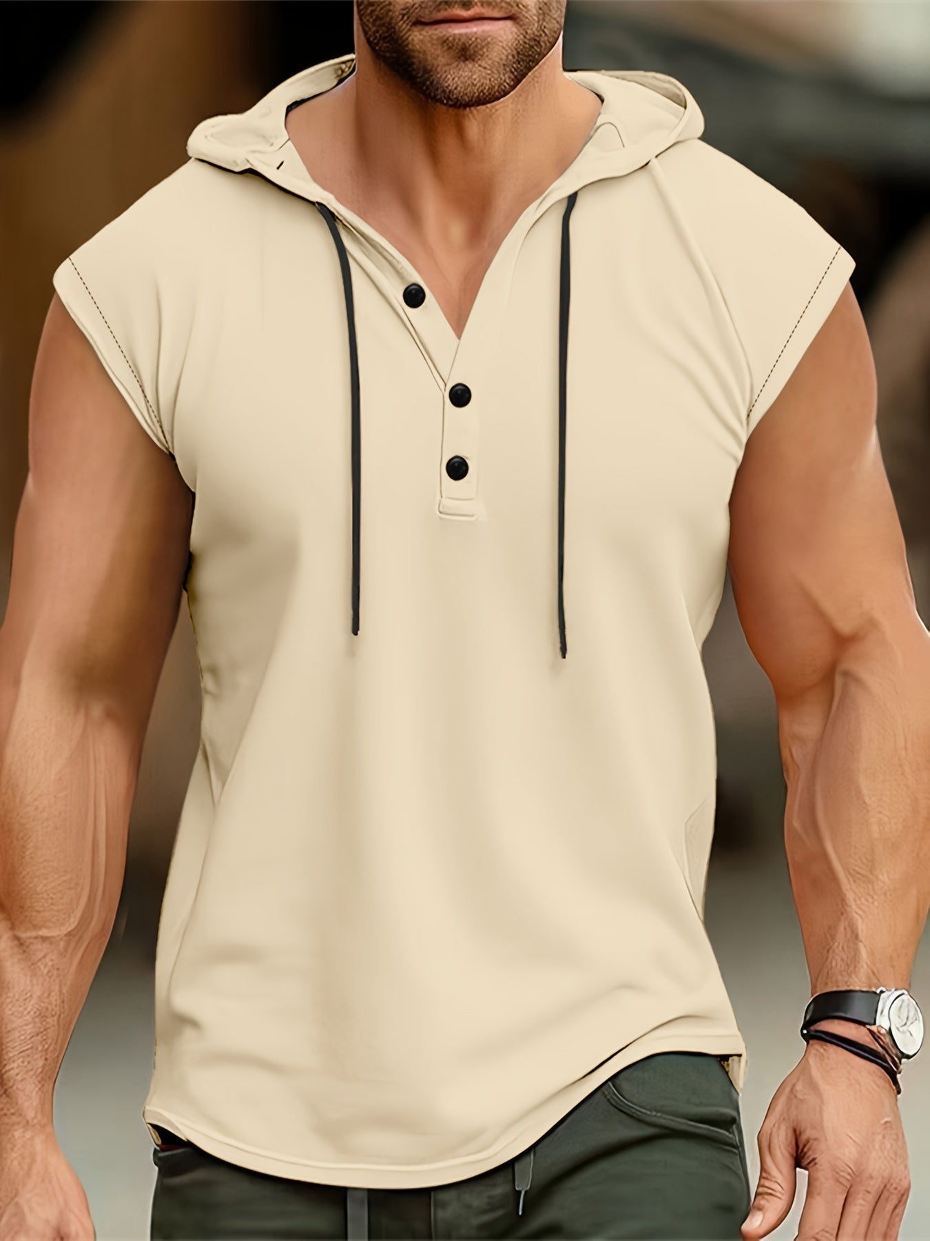 HOODED HENLEY SHIRT FOR MEN