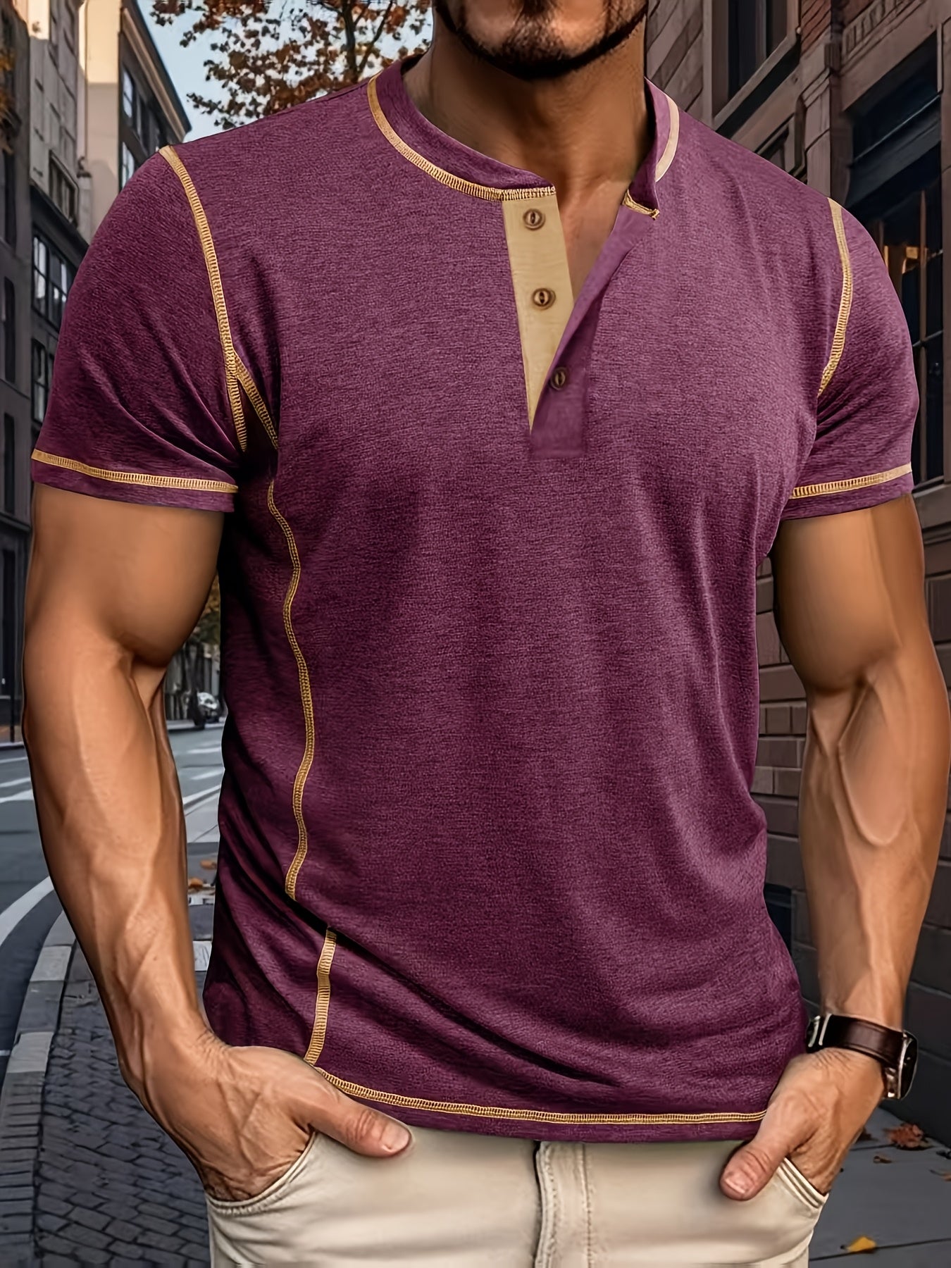 COLOUR BLOCK HENLEY SHIRT FOR MEN