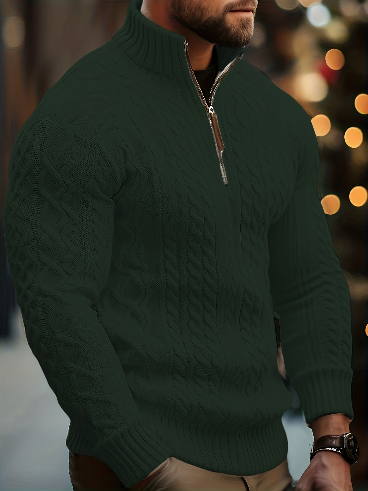 CABLE KNIT HALF ZIP SWEATER FOR MEN