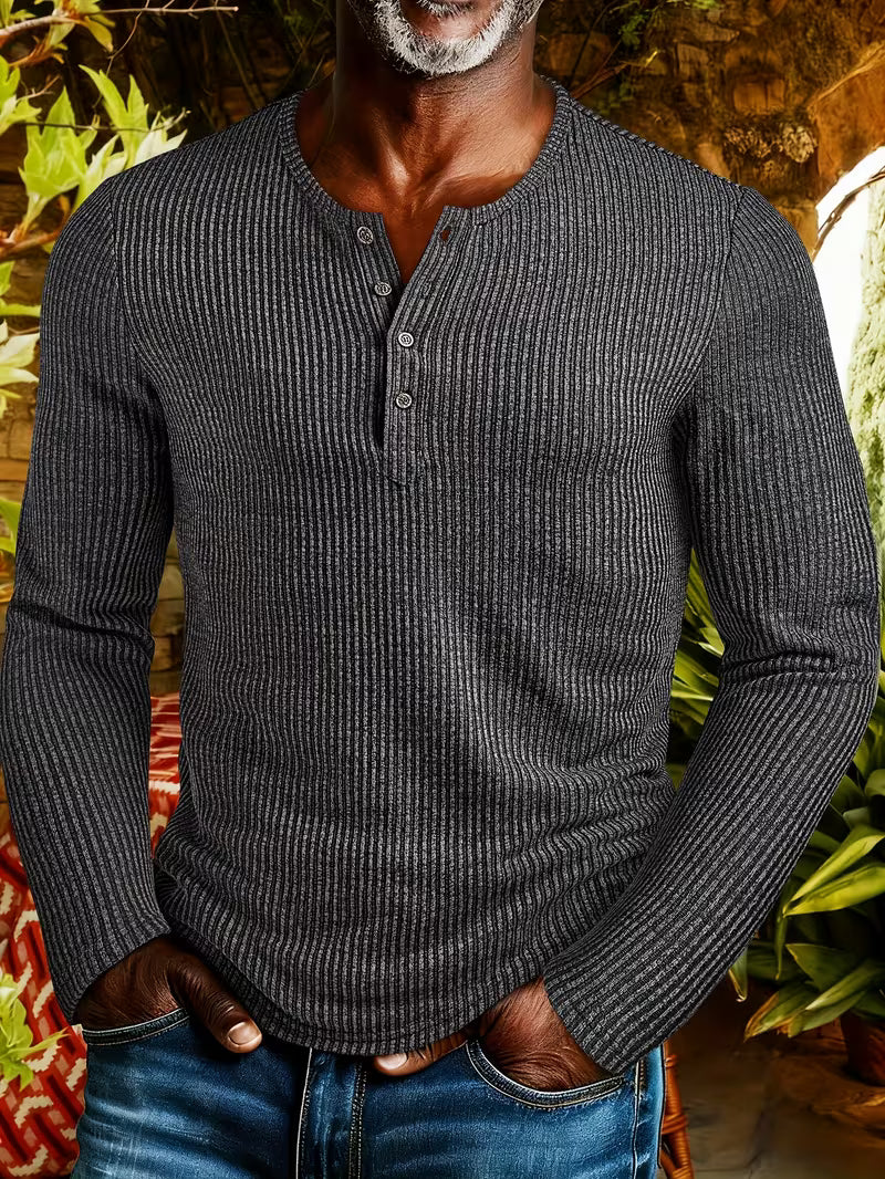 TEXTURED KNIT HENLEY SHIRT FOR MEN