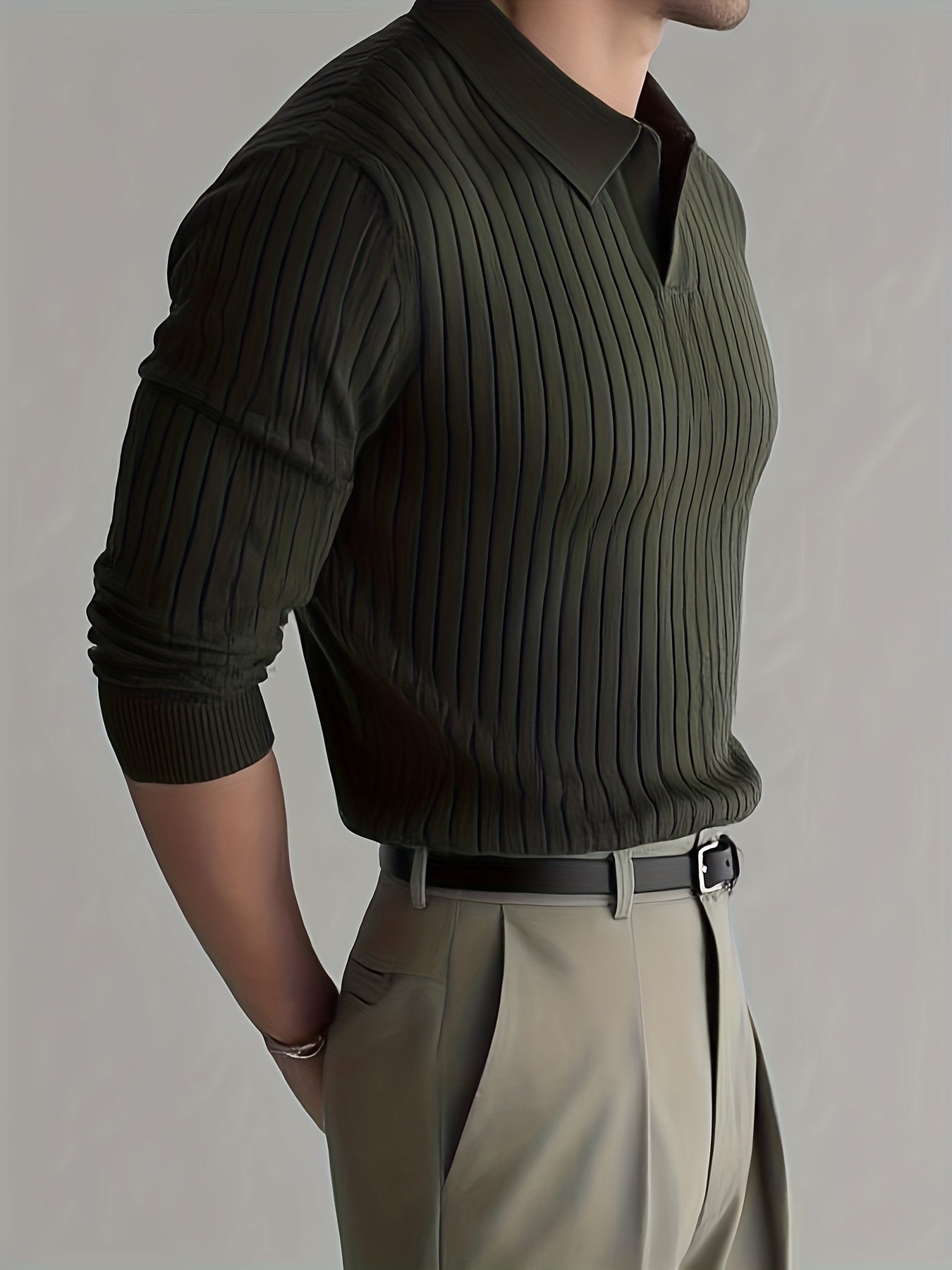 LAPEL RIB KNIT SHIRT FOR MEN