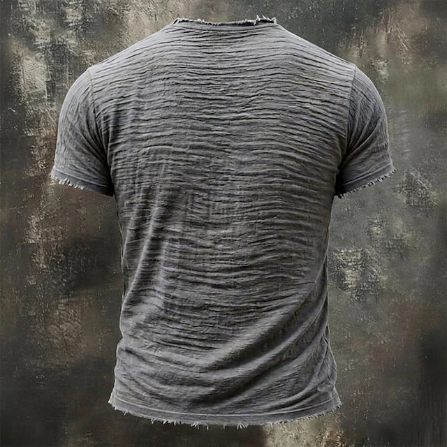 TEXTURED COTTON V-NECK SHIRT FOR MEN