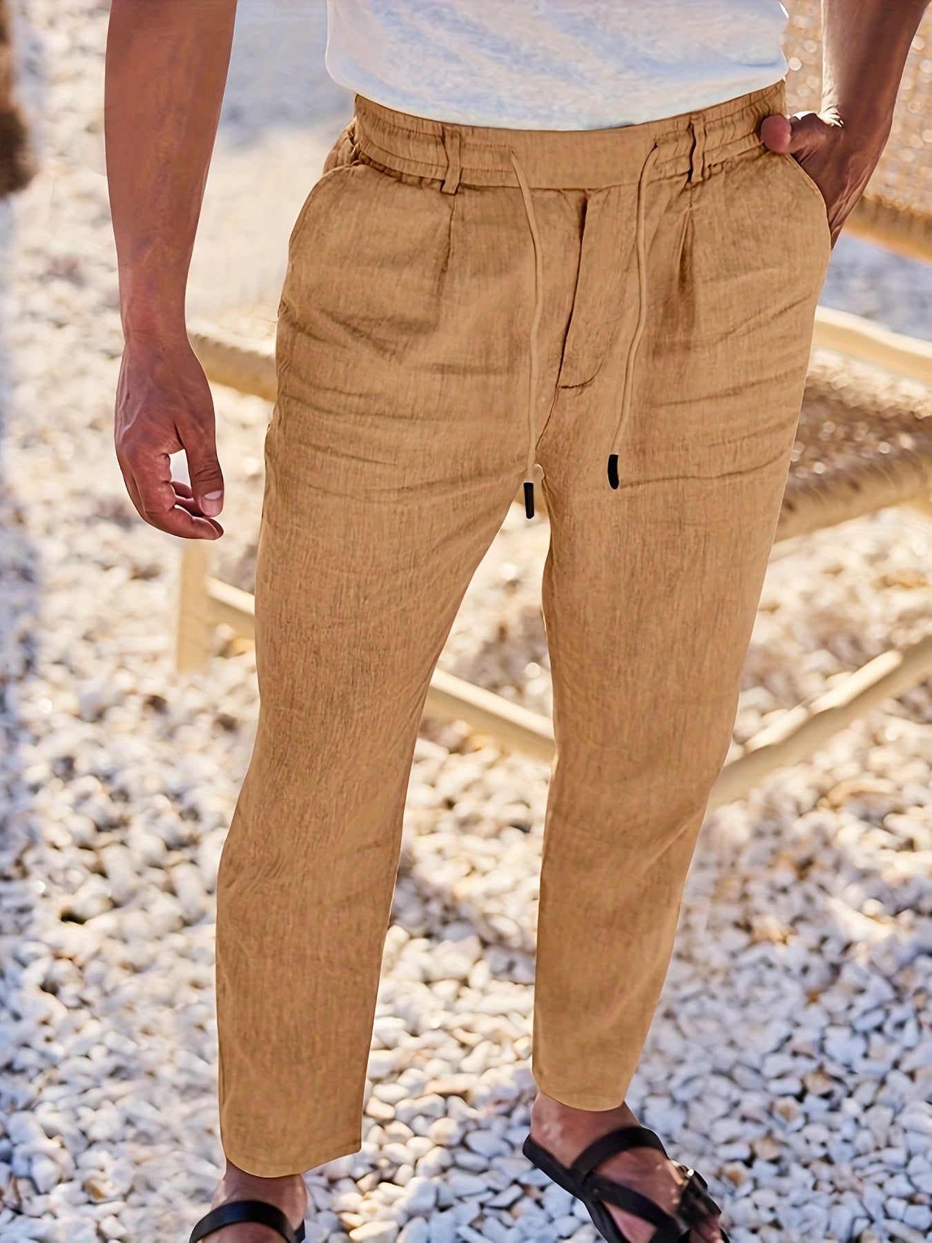 STRAIGHT LEG LINEN TROUSERS FOR MEN