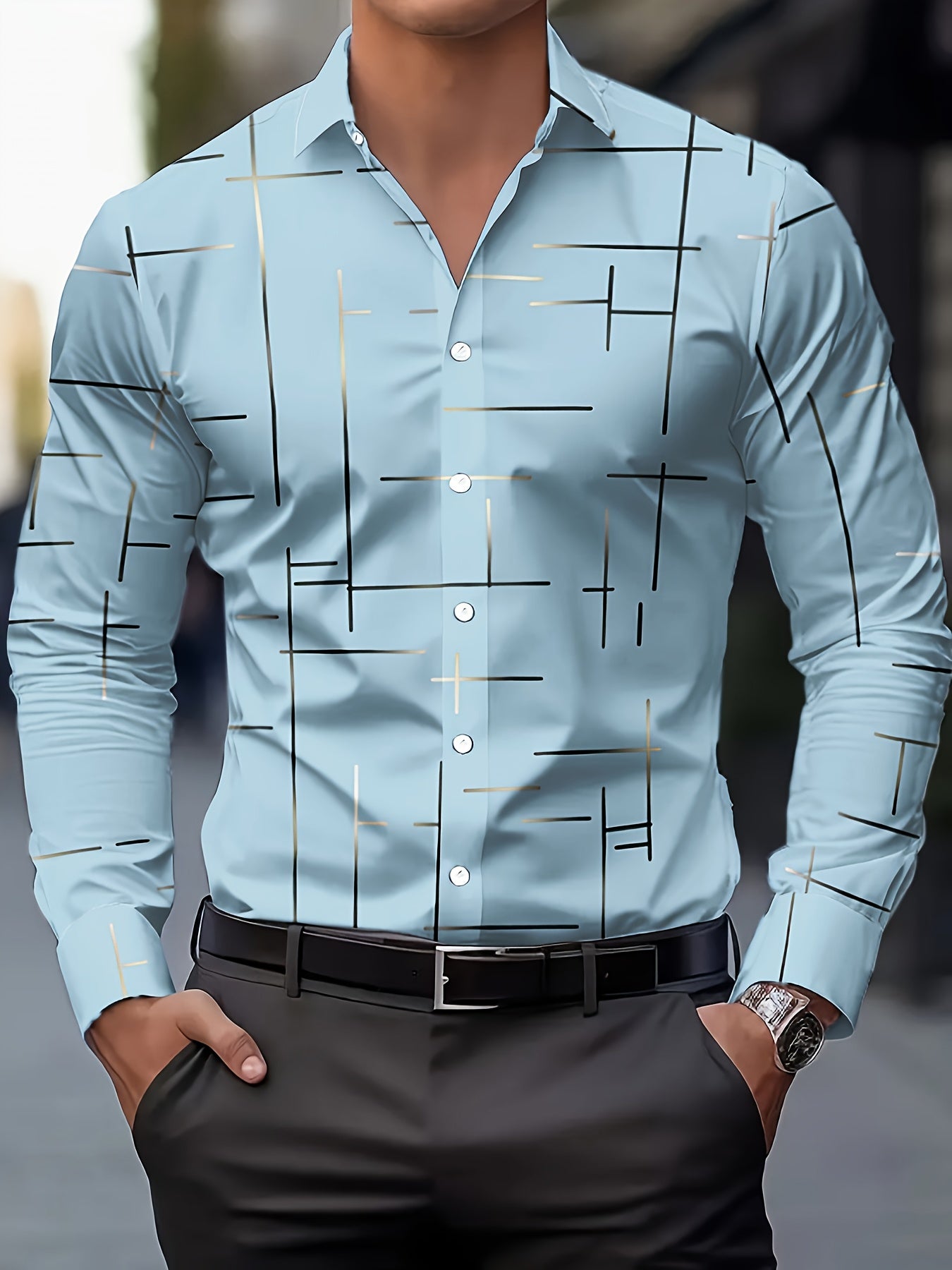 GEOMETRIC BUTTON SHIRT FOR MEN