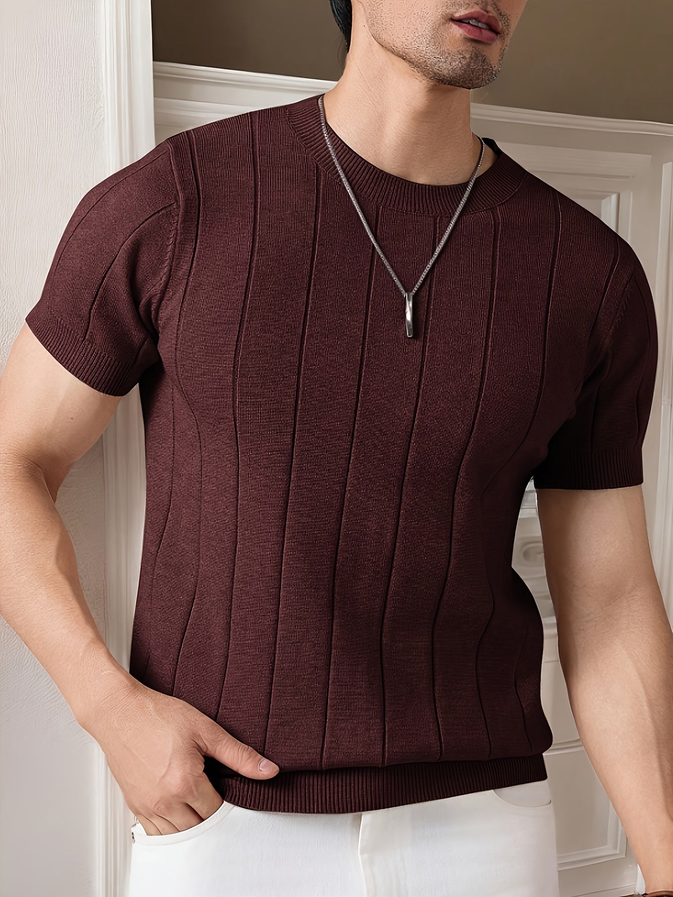 STRIPED KNIT T-SHIRT FOR MEN