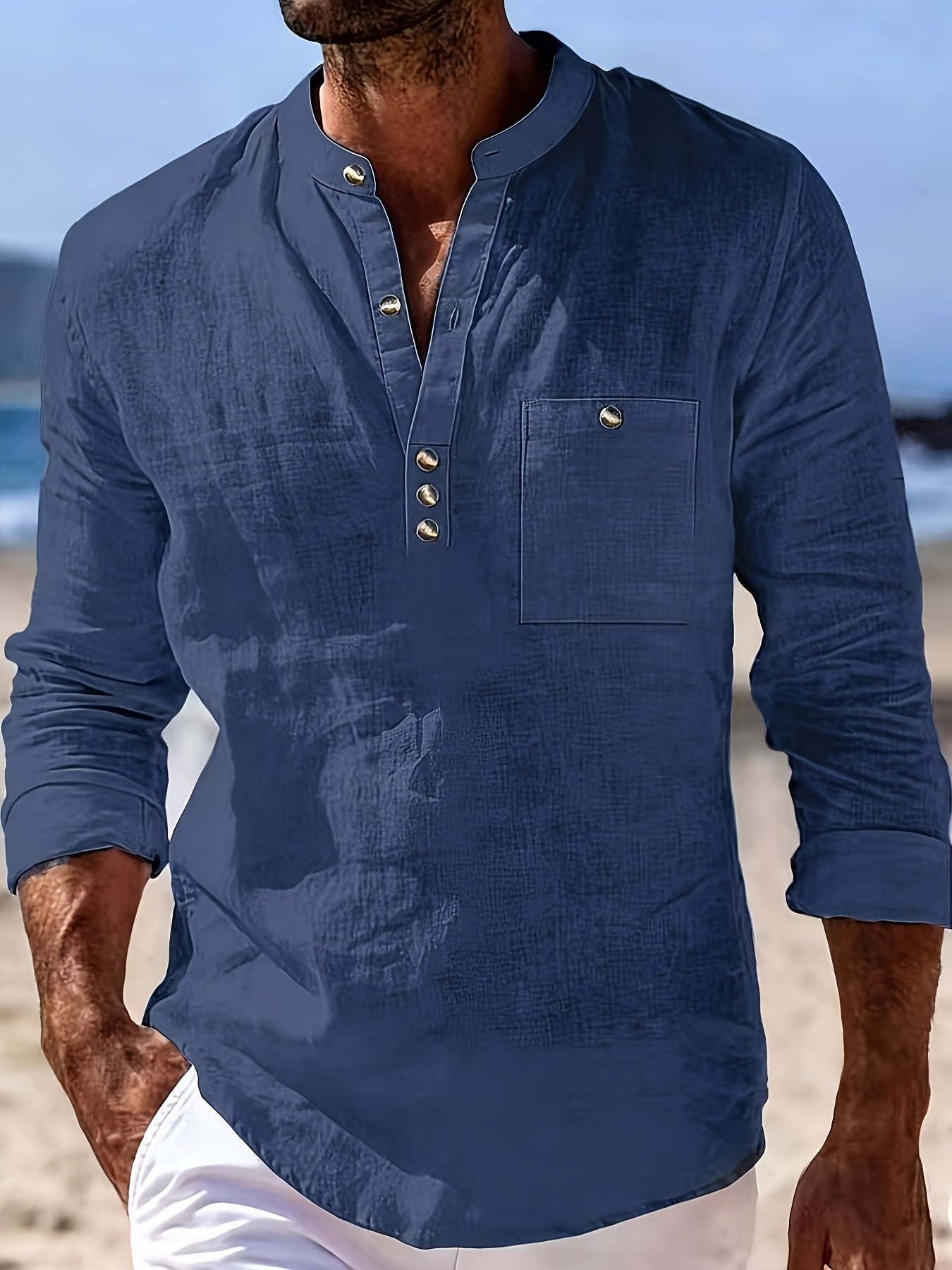 LOOSE STAND COLLAR SHIRT FOR MEN