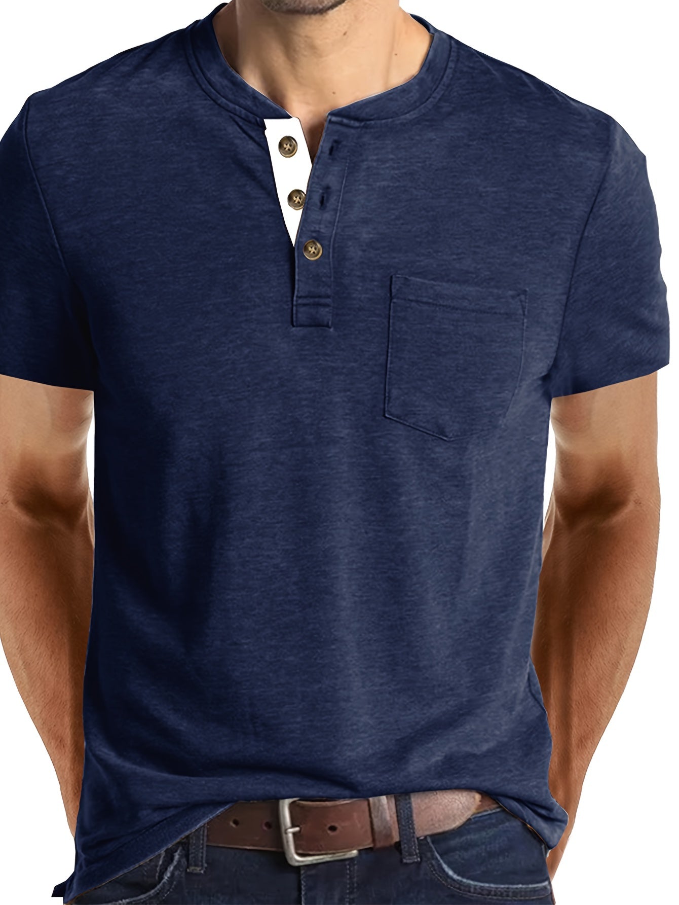 COTTON BLEND HENLEY TOP FOR MEN