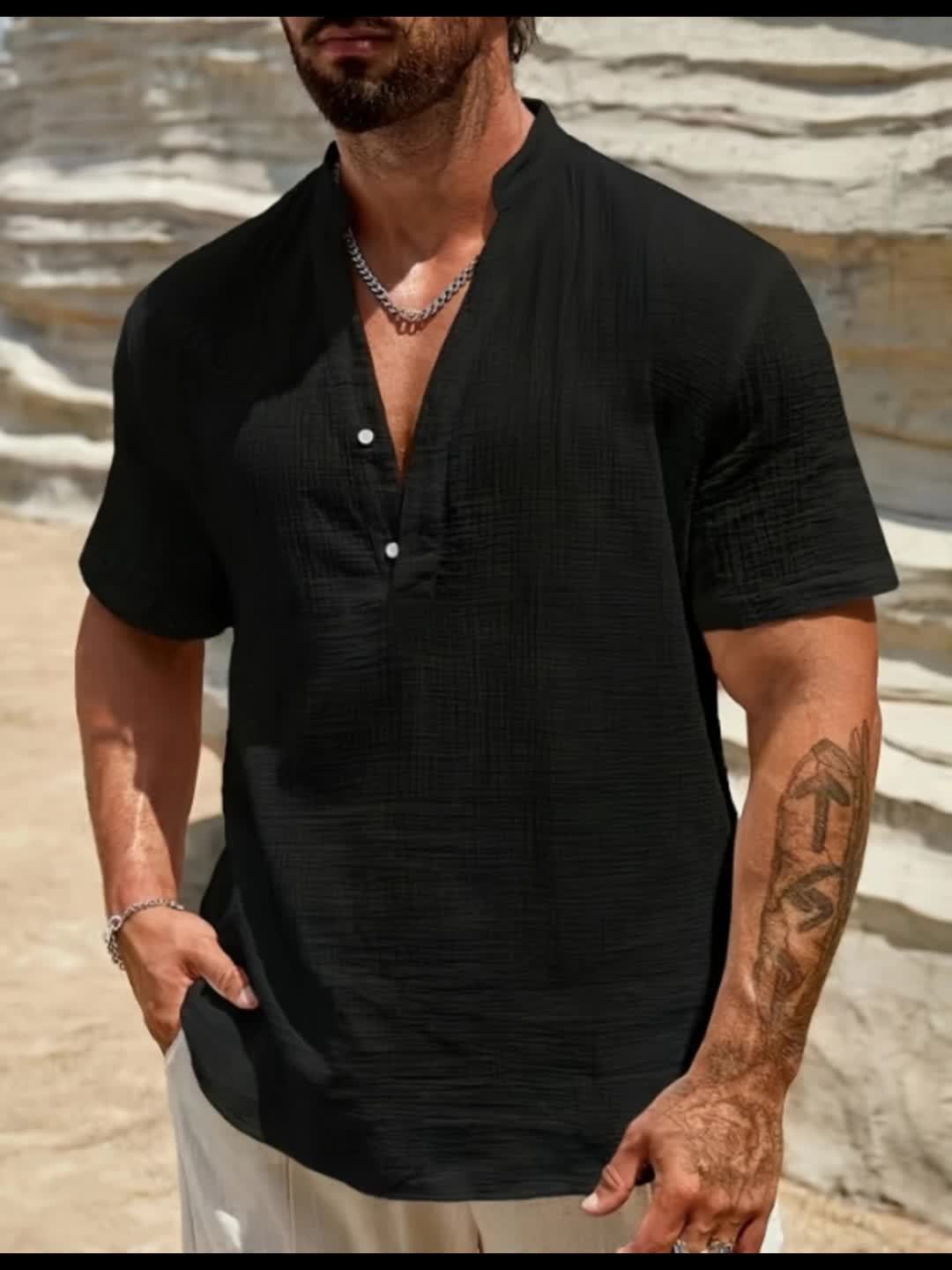 LINEN V-NECK SHIRT FOR MEN