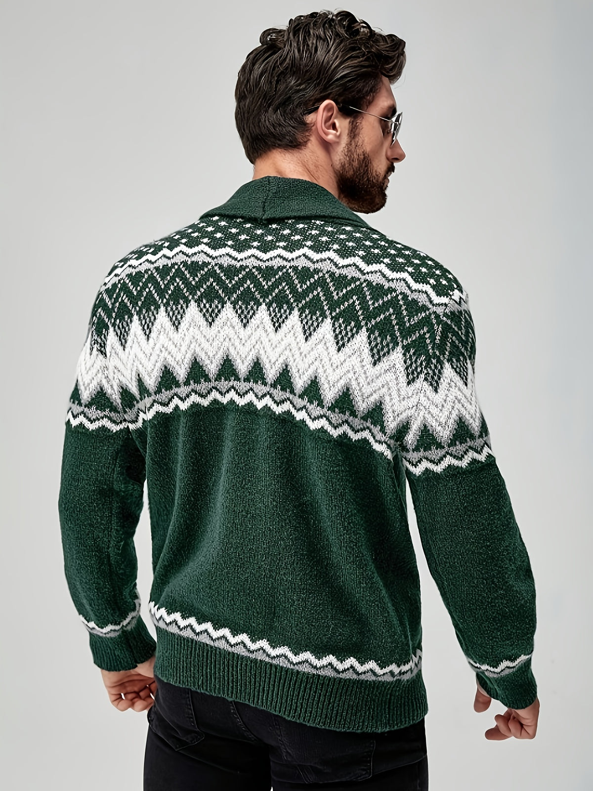 GEOMETRIC PATTERN CARDIGAN SWEATER FOR MEN
