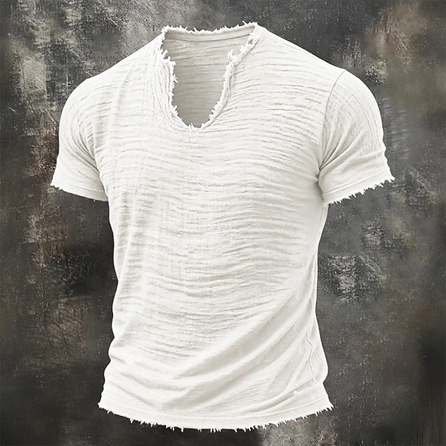 TEXTURED COTTON V-NECK SHIRT FOR MEN