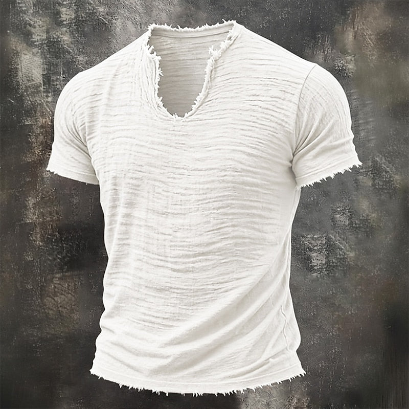 TEXTURED V-NECK T-SHIRT FOR MEN