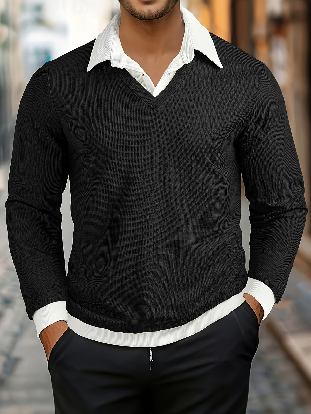 TEXTURED COLOURBLOCK POLO FOR MEN