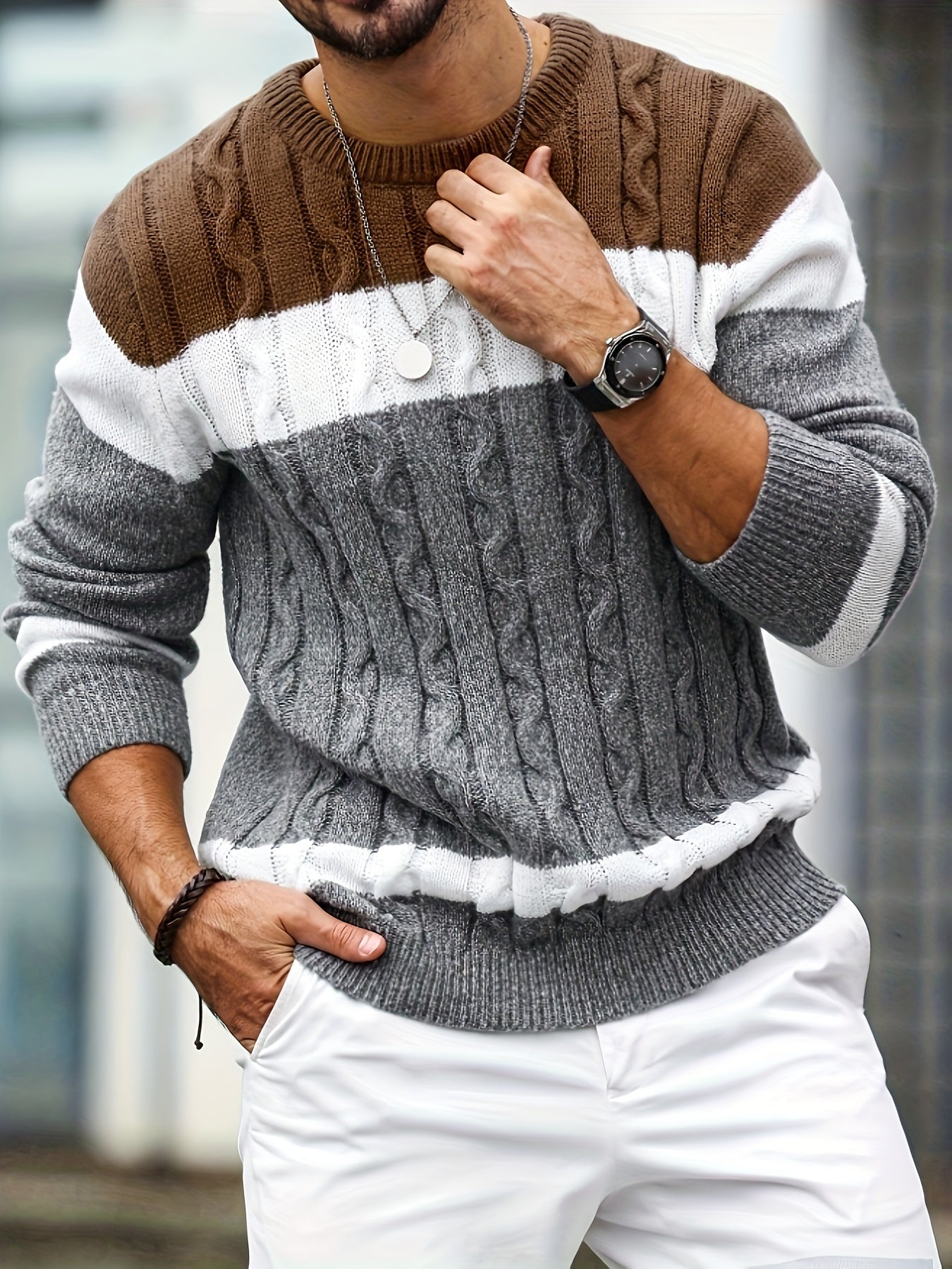 COLOUR BLOCK KNIT SWEATER FOR MEN
