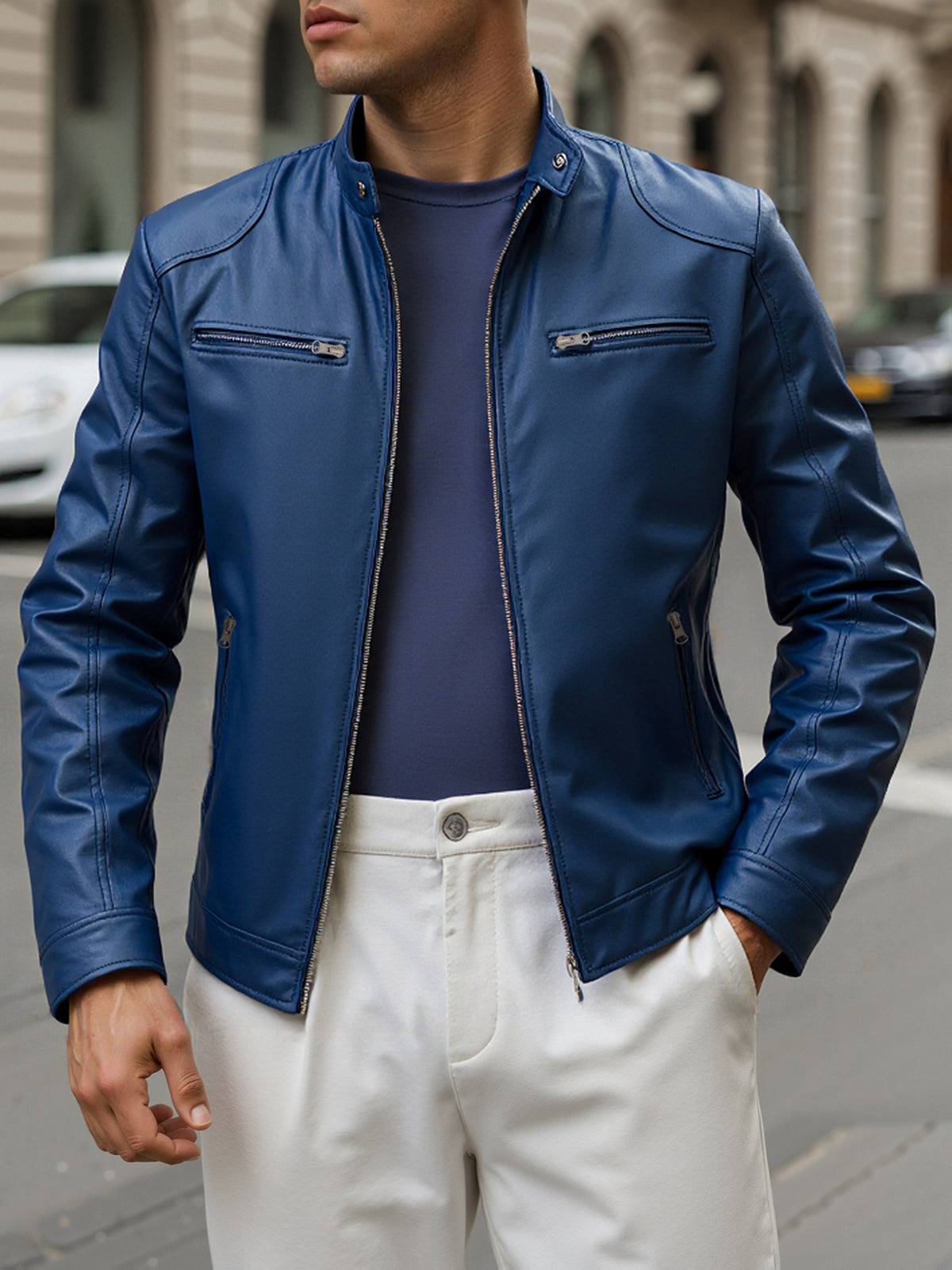 STAND COLLAR ZIP COAT FOR MEN