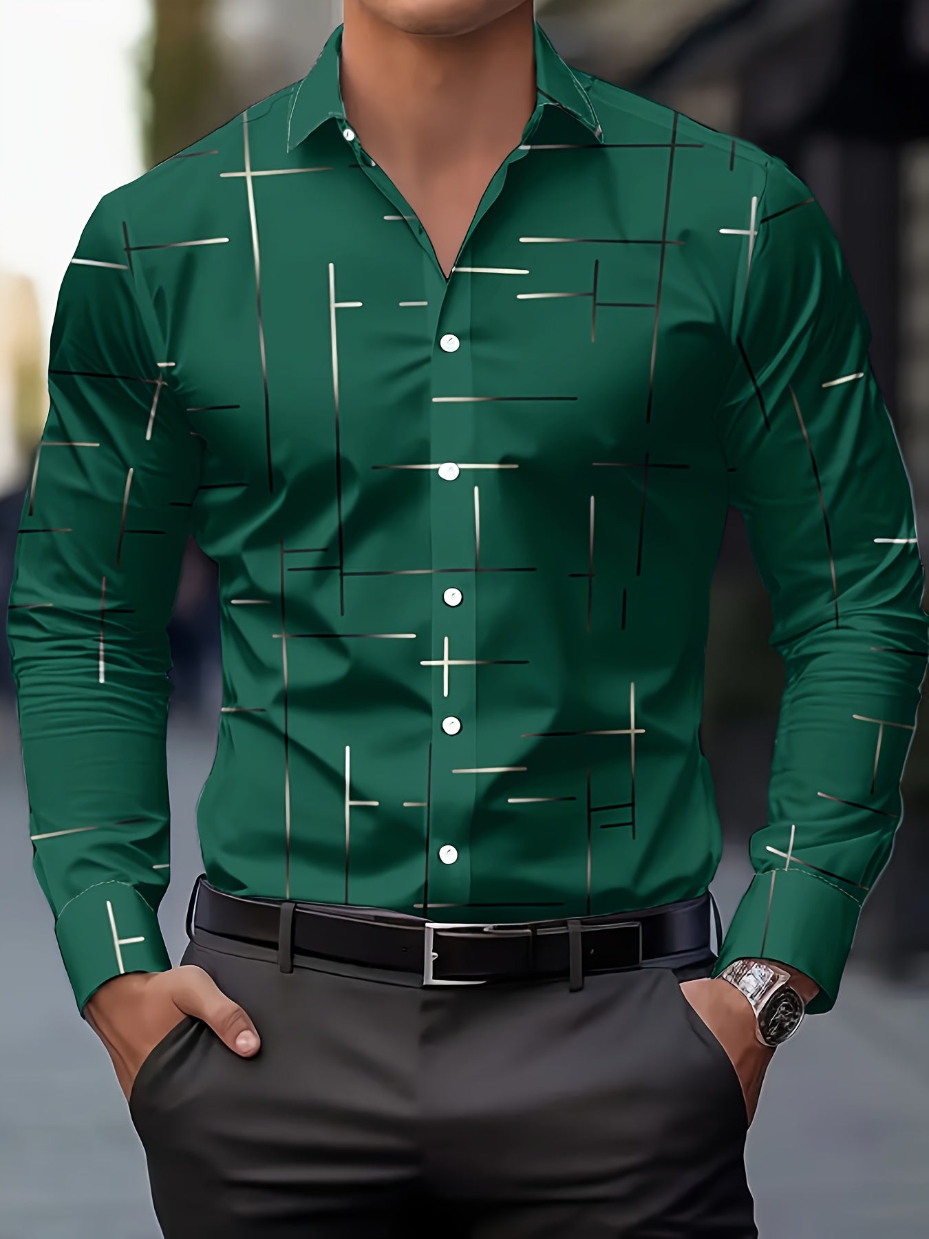 GEOMETRIC BUTTON SHIRT FOR MEN