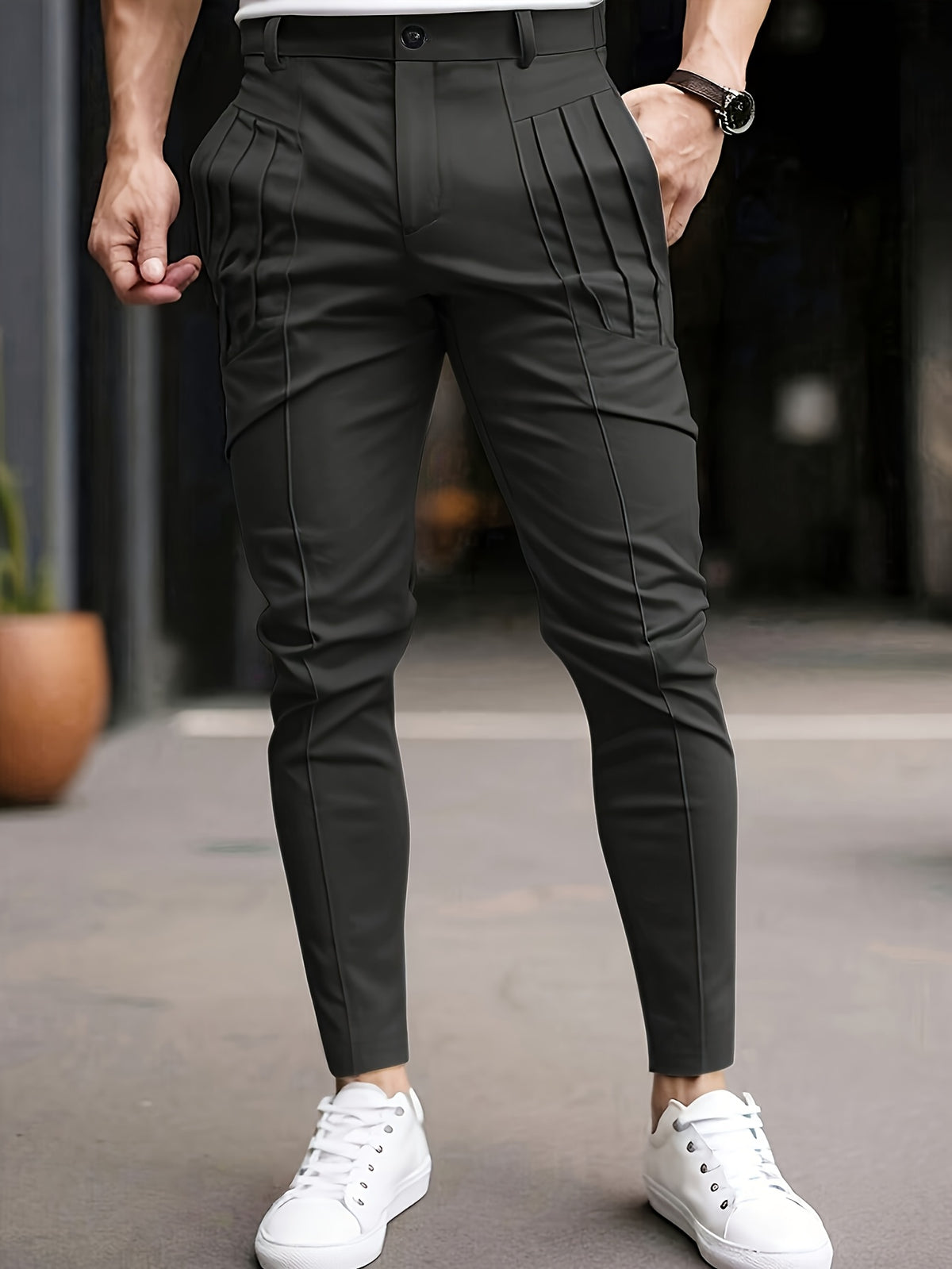 SOLID SLIM FIT TROUSERS FOR MEN