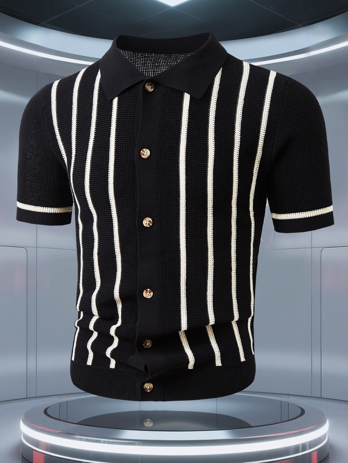 STRIPED KNIT POLO SHIRT FOR MEN